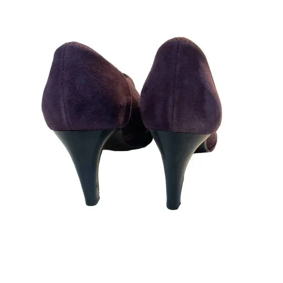 Ecco Booties Women Size 10 (41) Purple Suede Pull On Pointed Toe 3” Black Heel - Picture 6 of 12
